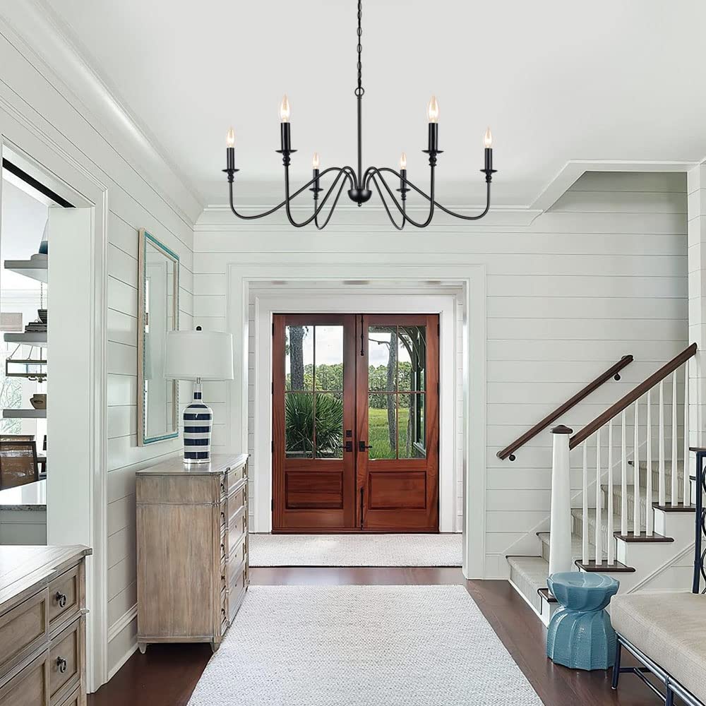 6-Light Iron Chandelier Black Farmhouse Chandelier Classic Candle Ceiling Pendant