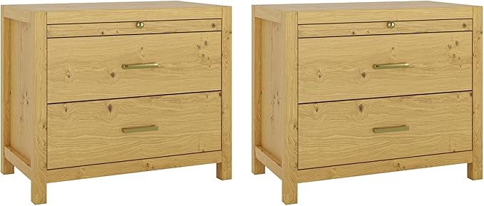 Nightstand with Drawers, Wood Nightstand Side Table with Storage and 1 Pull-Out Tray,