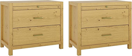 Nightstand with Drawers, Wood Nightstand Side Table with Storage and 1 Pull-Out Tray,