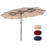 13 ft Large Patio Umbrella with Solar Lights, Double-Sided Outdoor Table Umbrella with Crank,