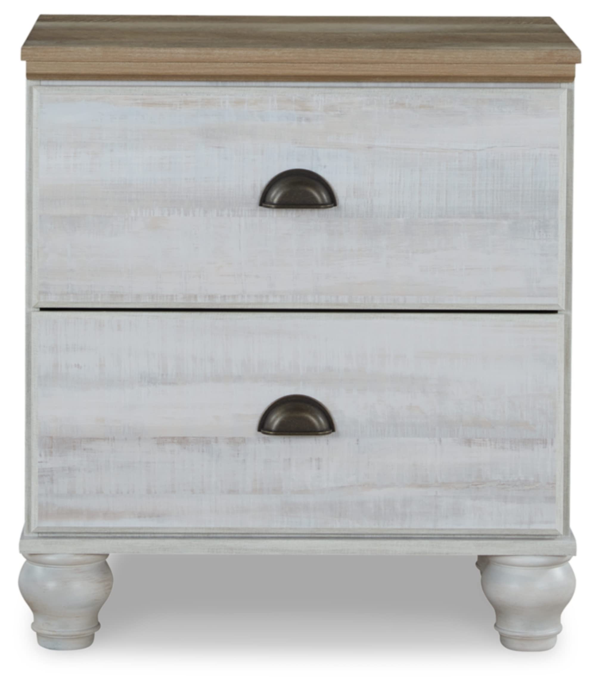 Haven Bay 5 Drawer Nightstand, White & Light Brown