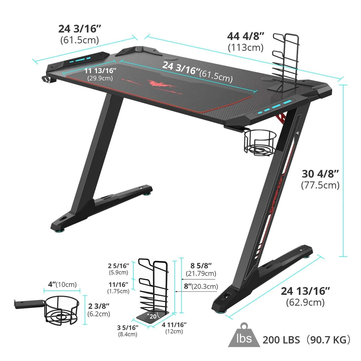 Z1-S Pro Gaming Desk 44.5" Z Shaped Home Office PC Computer Desks Gamer