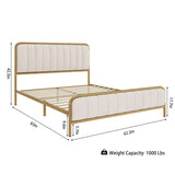 Queen Size Bed Frame with Button Tufted Headboard, Upholstered Heavy Duty Metal