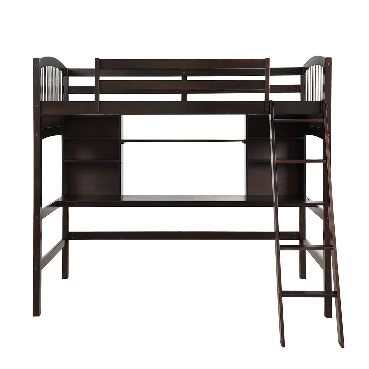 Kids Loft Beds, Twin Loft Bed with Desk, Wood High Loft Bed with Bookcase Shelves for Dorm, Boys & Girls Teens Adults, Espresso