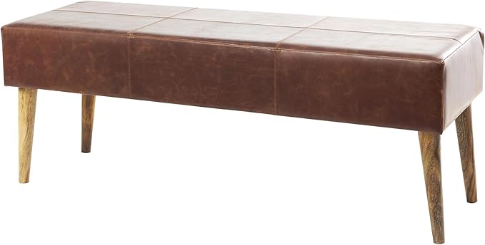 79 Leather Home Bench Upholstered Entryway Bench with Wooden Legs, Bedroom Bench 50" x 17" x 19", Brown