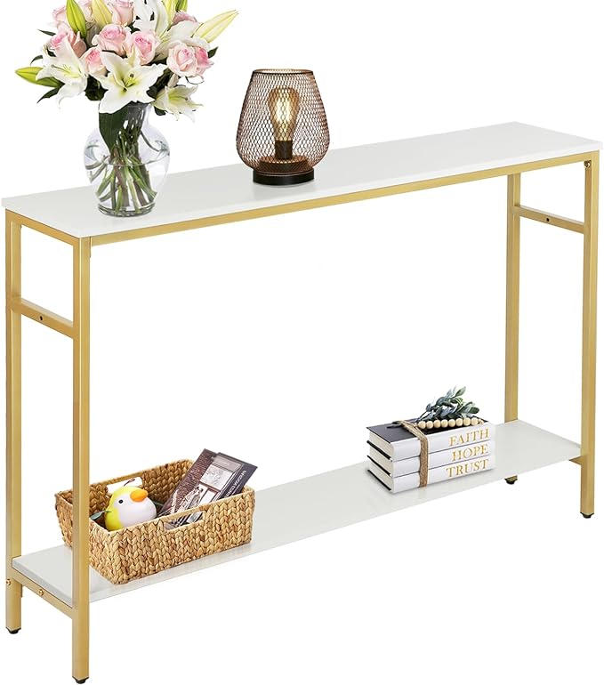 Narrow Console Table, 47 Inch Sofa Table with Adjustable Shelf, 2-Tier Long Skinny Table for Hallway,