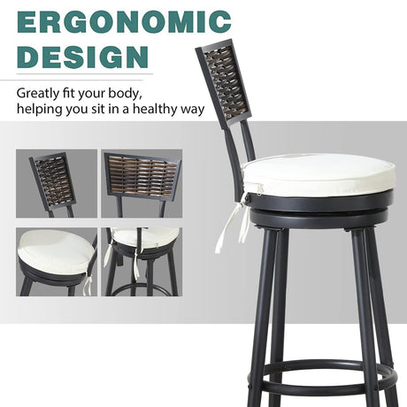 Patio Bar Stools Outdoor Swivel Bar Height Stool Chairs Set of 2