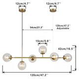 Lighting Globe Linear Chandelier 6 Light Amber Glass Pendant Light Fixture Gold Kitchen