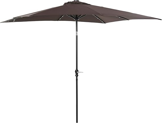 9' x 7' Solar Umbrella, LED Lighted Patio Umbrella for Table or Base with Tilt & Crank