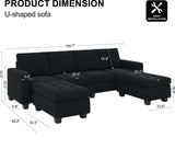 Velvet U Shaped Sectional Sofa Couch with Storage Ottoman Convertibel Sectional Sofa