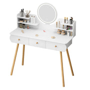 Vanity Desk with Mirror & Lights, Makeup Vanity Table with 4 Drawers & Storage Shelves