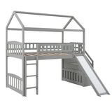 Loft Bed with Slide, House Loft Beds Twin Size with Step Storage Drawers Stairway