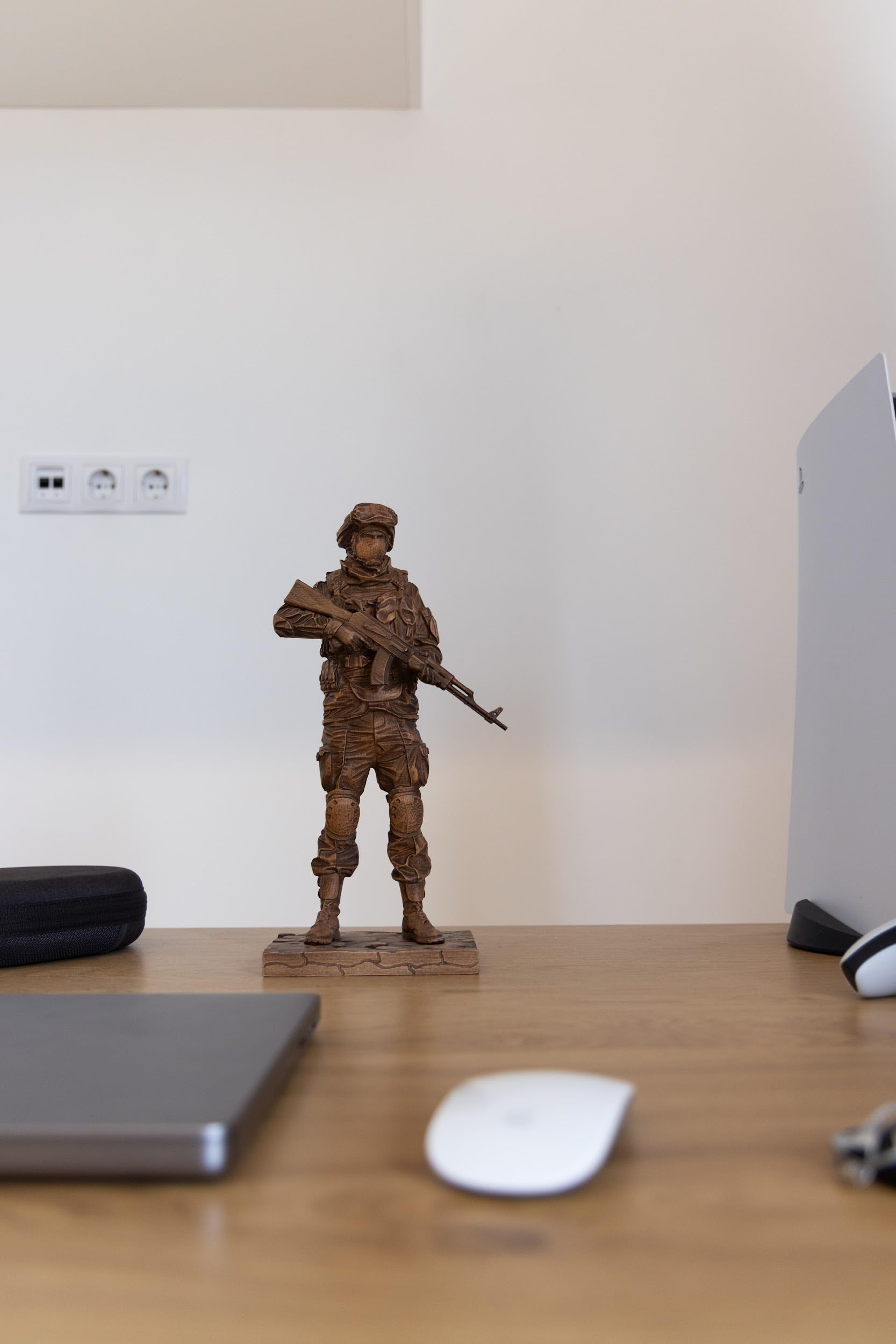 12.60" Handmade Wooden Ukrainian Soldier Statue - Hand-Carved Figurine