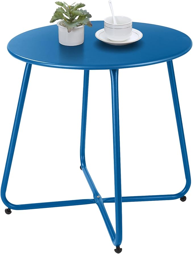 Patio Small Side Table Waterproof Round Metal Steel Weather Resistant Portable