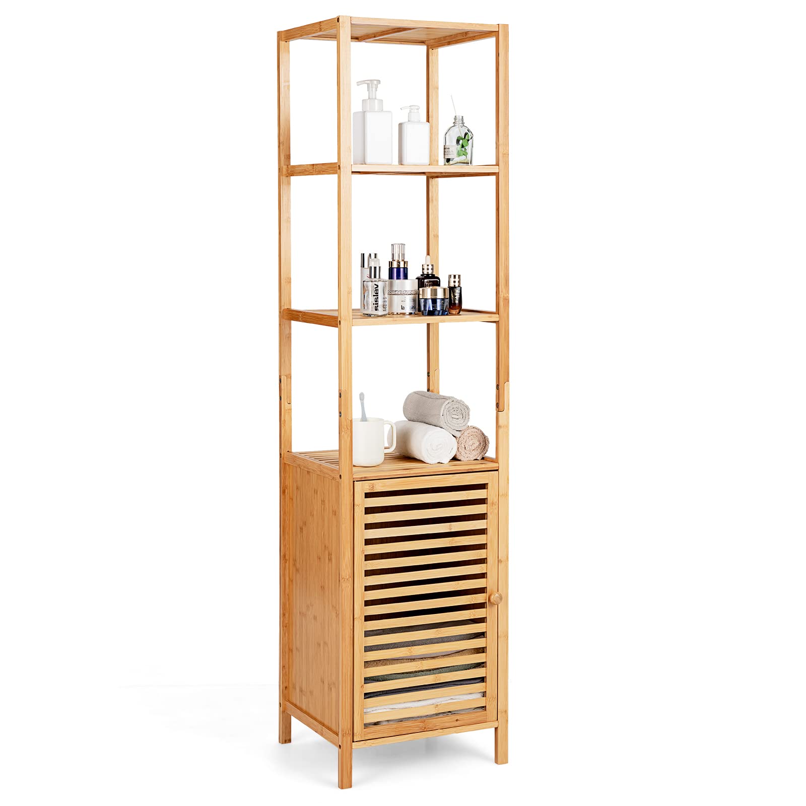 Tall Bamboo Cabinet, Slim Narrow Floor Storage Cabinet