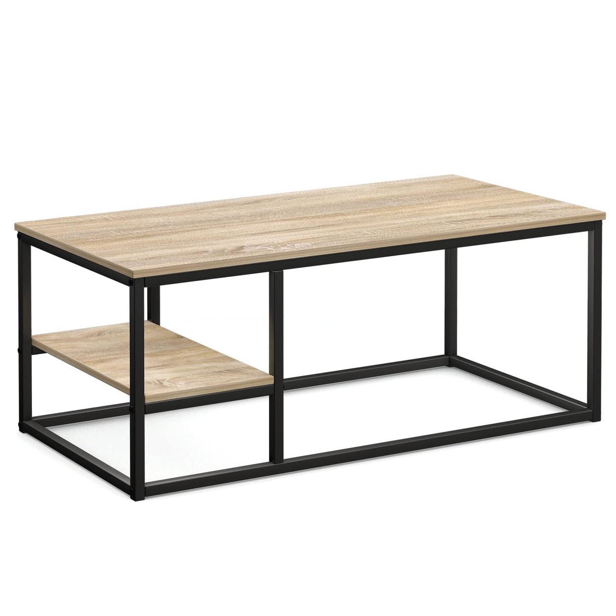 Coffee Table, Living Room Table, Coffee Table with Steel Frame and Shelves