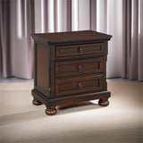 Traditional 3-Drawers Wood Bedside Nightstand in Brown Cherry