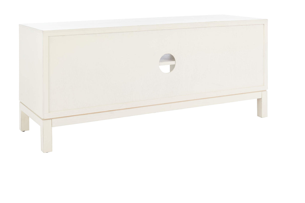 SAFAVIEH Home Collection Ajana Distressed White and Honey Brown 2-Door 1-Shelf Media 50-inch Flatscreen TV Stand