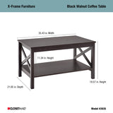 3935 X-Frame Design Coffee Table with Shelf, Black Walnut Wood