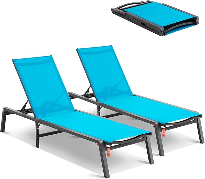 2 Pcs Chaise Lounge Chairs Outdoor, Aluminum Patio Lounge Chairs