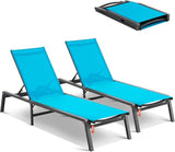2 Pcs Chaise Lounge Chairs Outdoor, Aluminum Patio Lounge Chairs
