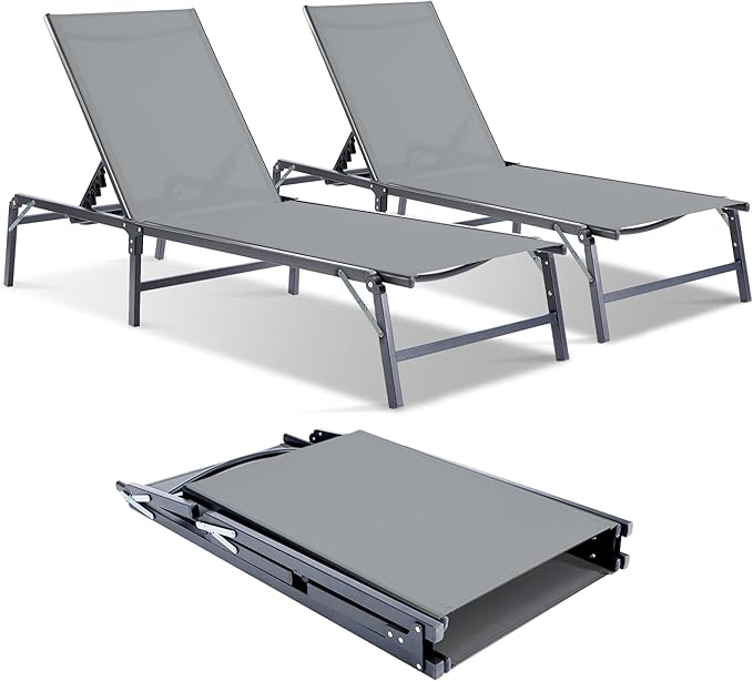 Outdoor Chaise Lounge Chair - Foldable Assemble-Free Outdoor Lounge
