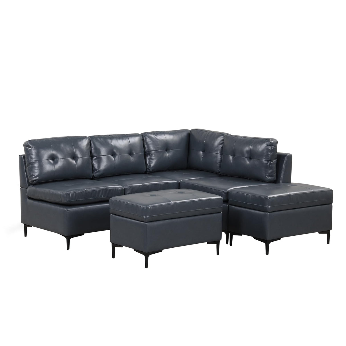 L-Shaped Couches for Living Room, PU Leather Sectional Sofa with Movable Storage