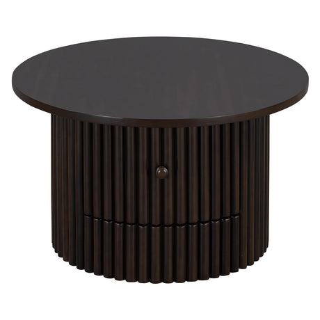 Modern Round Small Coffee Table with 3 Drawers, Farmhouse Wood Center Table