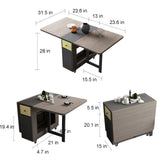 Folding Dining Table with Storage Rack and 2 Drawers