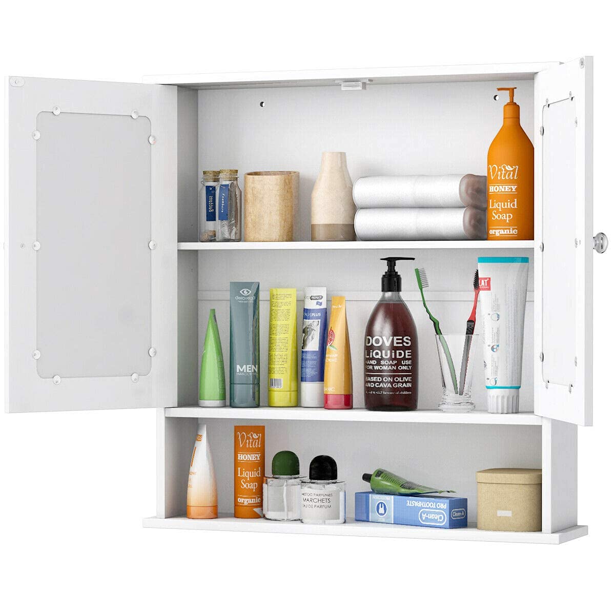 Wall Mounted Bathroom Cabinet w/2 Mirrored Doors, Over-Toilet Hanging Cabinet