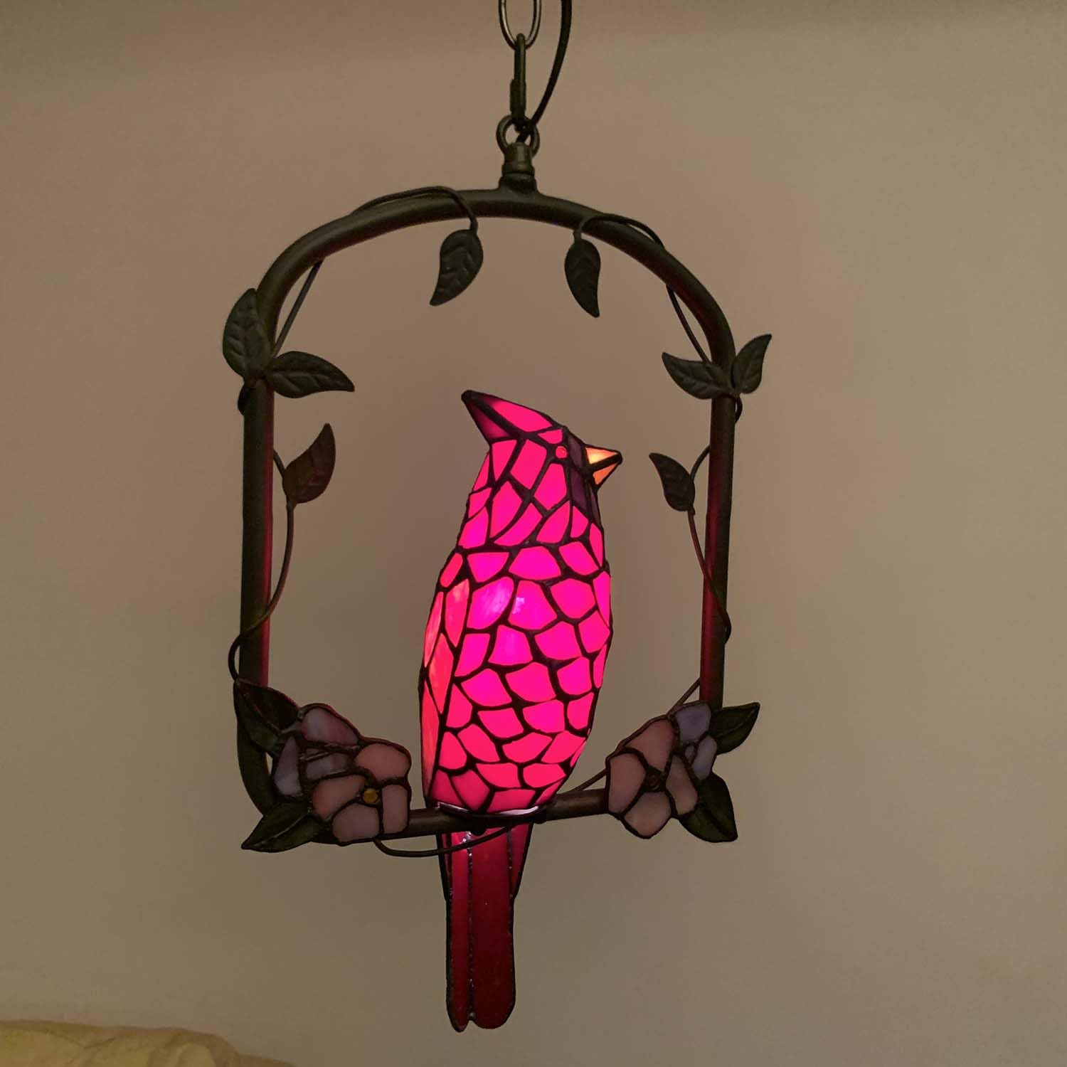 Red Cardinal Bird Tiffany Stained Glass Ceiling Pendant Light