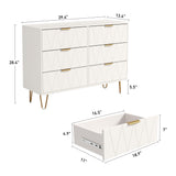 White Chest of Drawers Dresser for Bedroom, Modern Small Dresser with Gold Metal