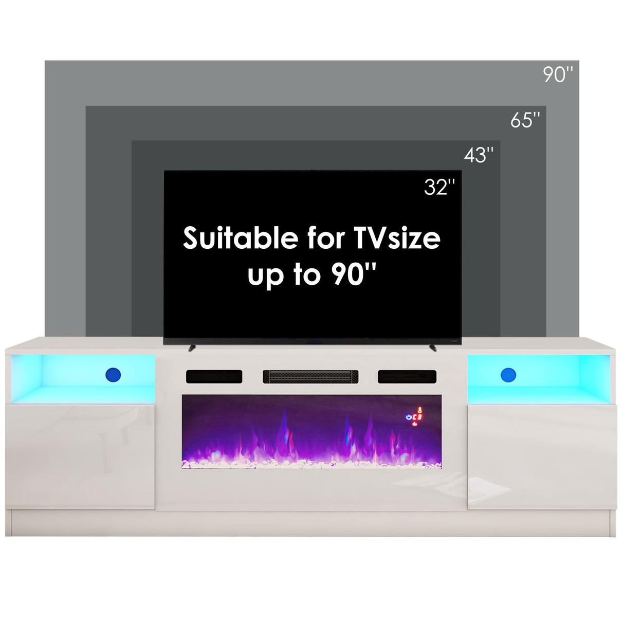 80" TV Stand with 40" Electric Fireplace Large Modern Matte Texture Media