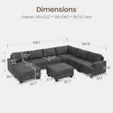 Sectional Couch with Storage Ottoman, Corduroy Modular Sectional Sofa