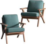 Mid Century Modern Chair, PU Leather Accent Chairs Set of 2, Armchair with Solid Wood