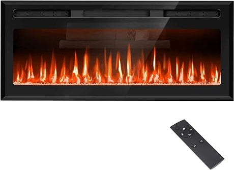 60" Mirrored Electric Fireplace Wall Mounted and Recessed