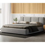 Venice Upholstered Platform Bed | Box Spring Not Required | (Grey Boucle, King Bed