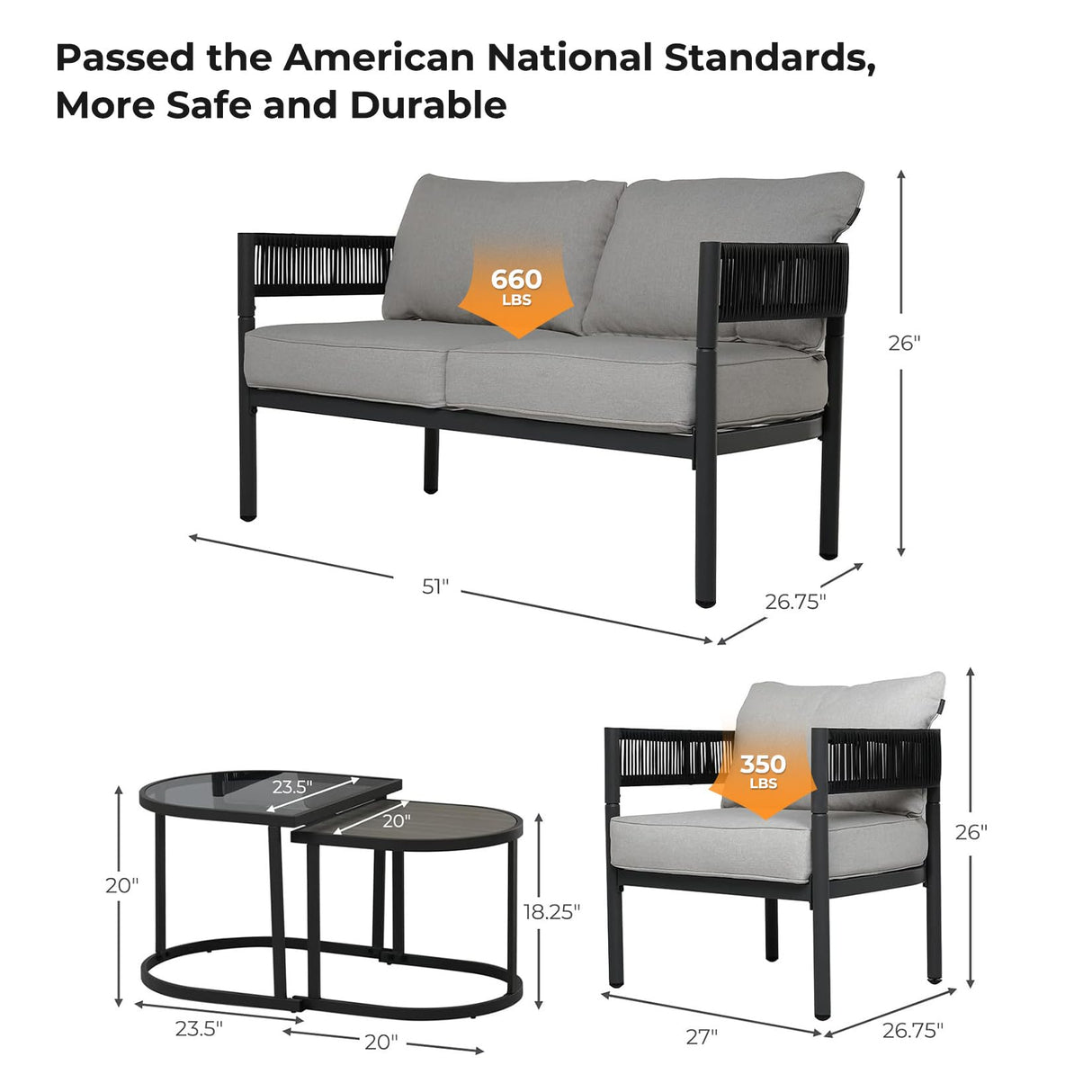 Outdoor Furniture Set with Olefin Thick Cushions and Coffee Table