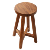 Bar Stool with Round Seat for Kitchen Island Counter, Solid Teak Wood Barstool