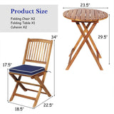 3 PCS Patio Folding Bistro Set, Outdoor Acacia Wood Chair