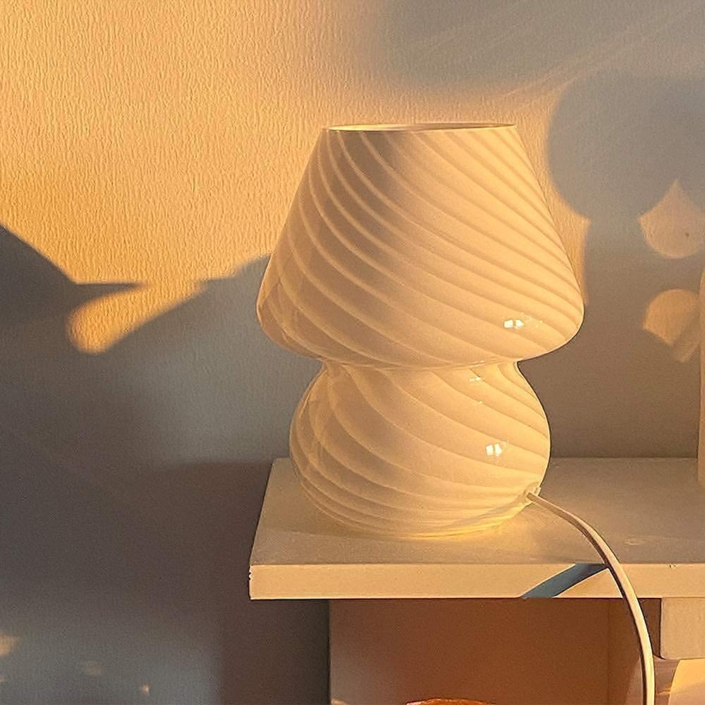 Translucent Table Mushroom Lamp Italian Style Modern Striped Glass