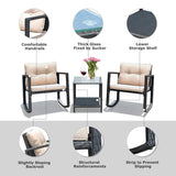 HAPPYGRILL 3-Piece Rocking Bistro Set Outdoor Patio Rocking Chairs with Coffee Table, Rattan Wicker Furniture Conversation Set for Garden Lawn Backyard Balcony