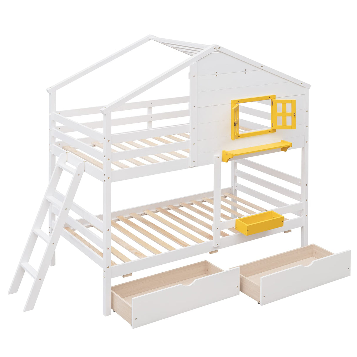 Kids House Bed Bunk Beds, Twin Over Twin Bunk Beds with Roof