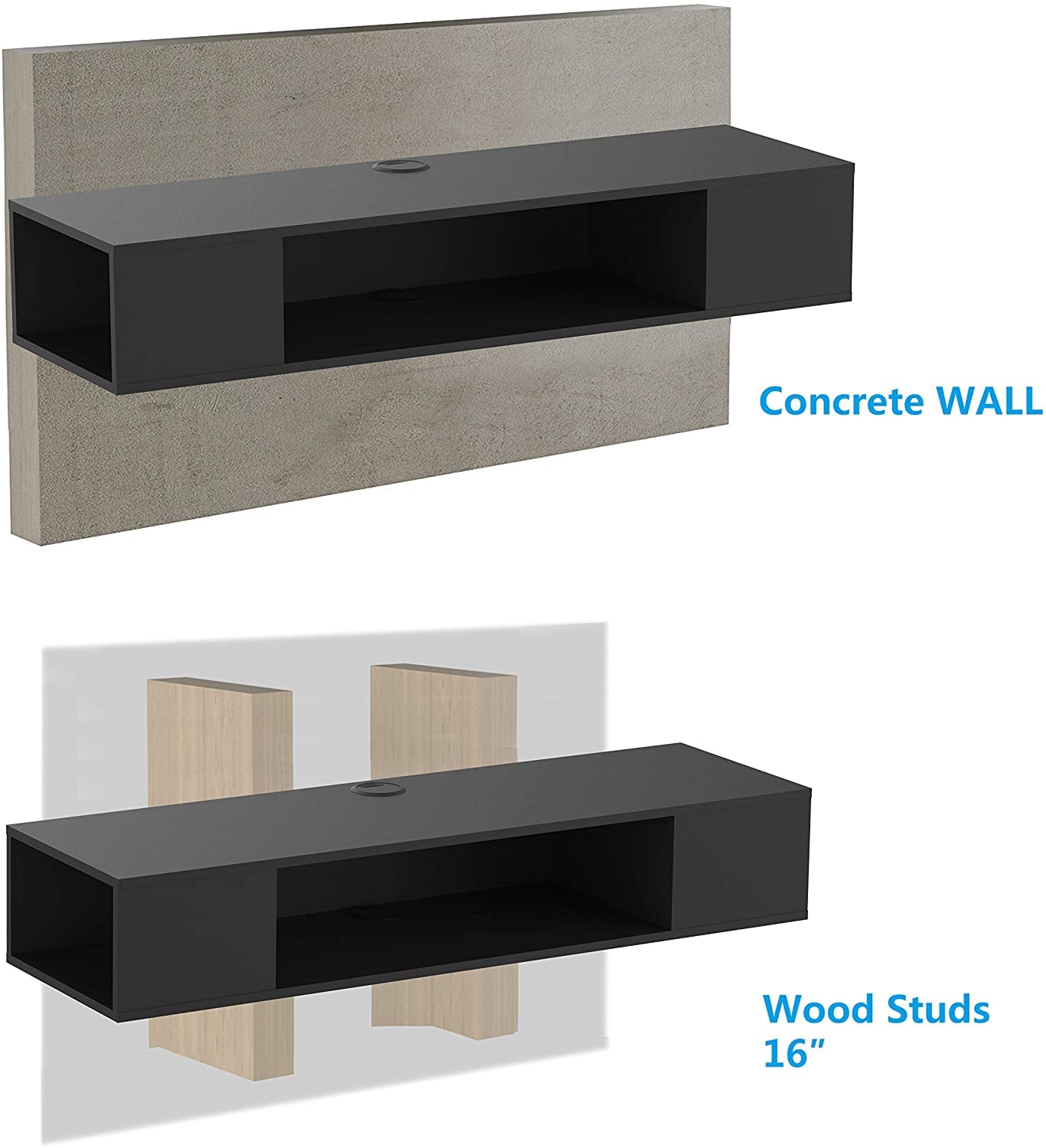 Floating TV Stand with LED Lights - Wall Mounted Media Console