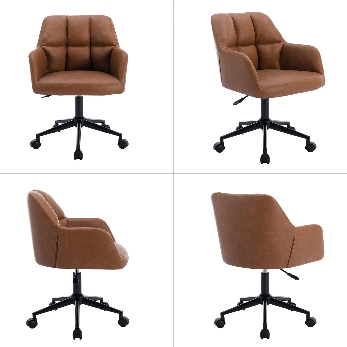 Modern PU Leather Office Chair, Height Adjustable Comfy Desk Chair with Wheels