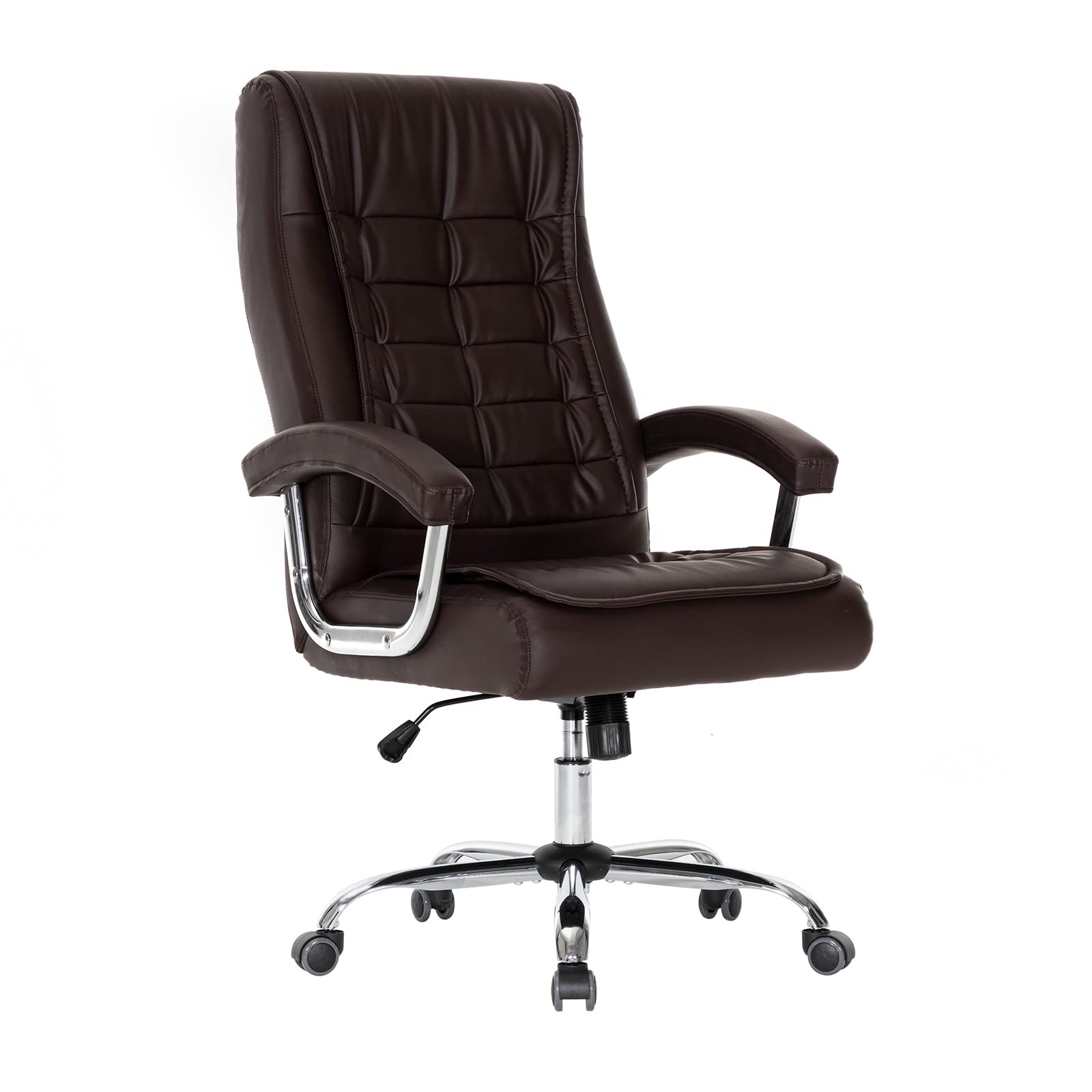 Chair Adjustable Leather Chair High Back Swivel Office Desk Chair with Padded Armrest 350lbs Load-Bearing Spring Seat Computer Desk Chair for Home Office (Brown)