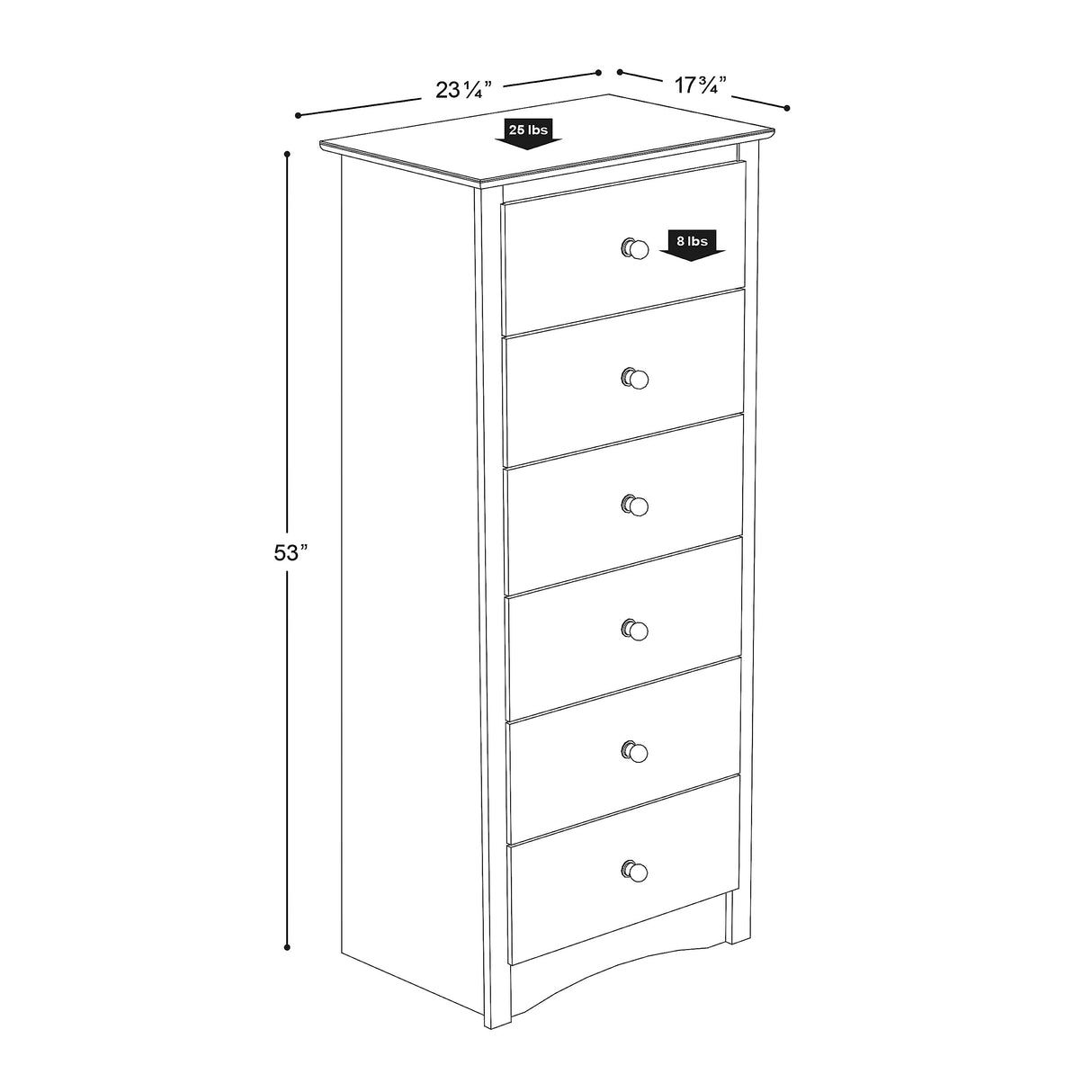 Sonoma 6 Drawer Tall Chest For Bedroom