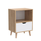 Modern Wooden Bedroom 2-Tier Nightstand End Side Table with Open Shelf