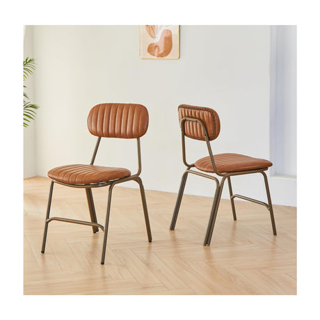 mid Century Modern Retro Faux Leather Dining Chairs Set of 2, Upholstered Seat backrests Metal Plated Legs