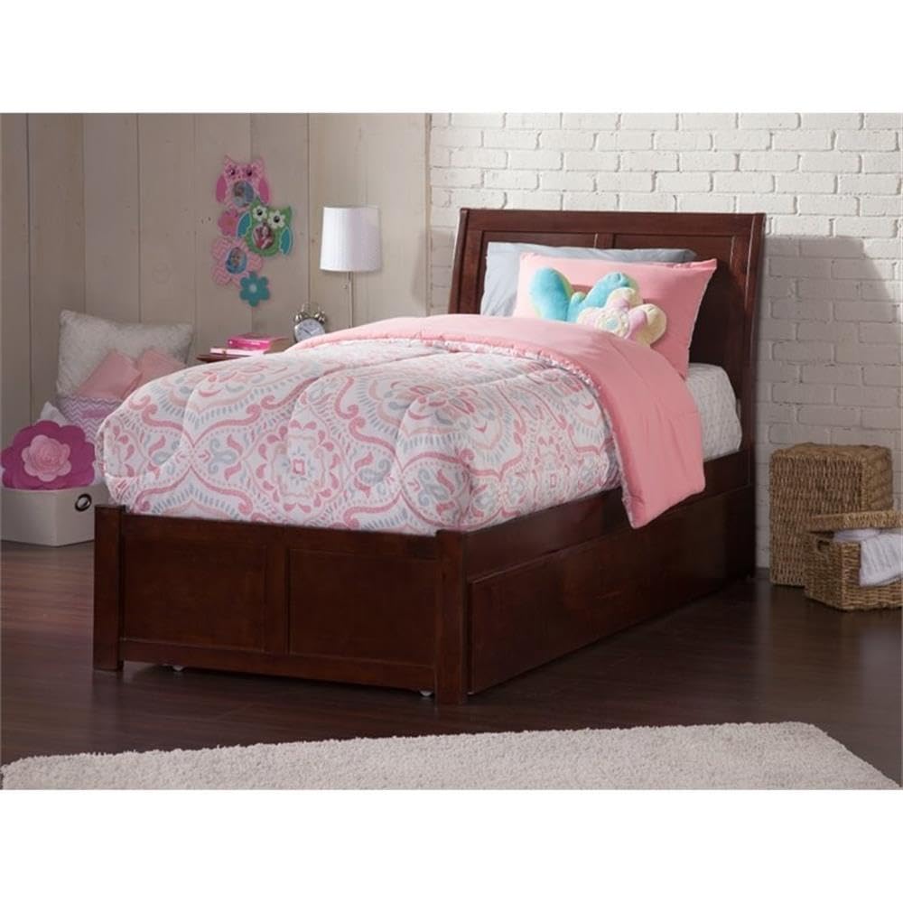 Wood Bed with Twin XL Trundle in Walnut